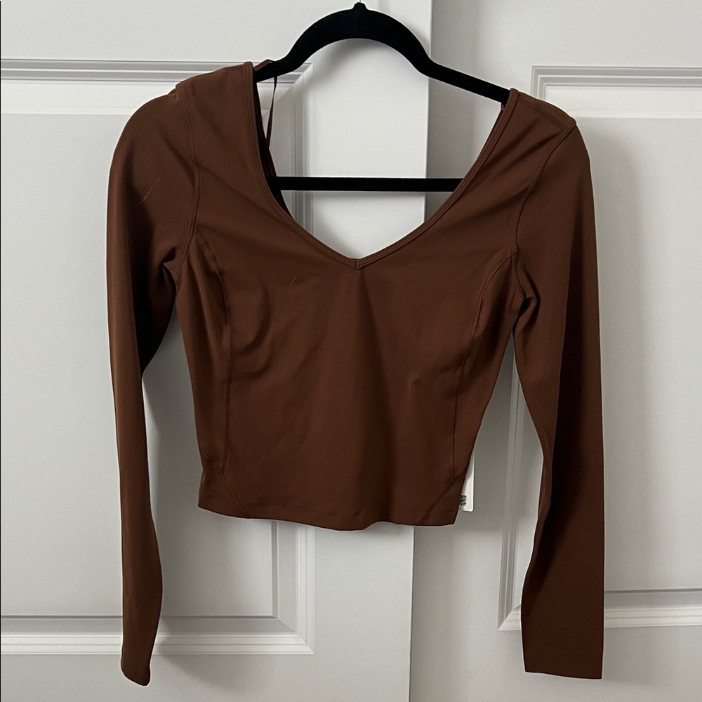 Brown Long Sleeve V-Neck Top